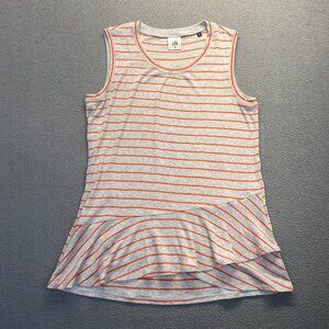 CAbi Womens Heather Gray Orange Stripe Ruffle Tank Top- 5331-Size XS,Lighweight